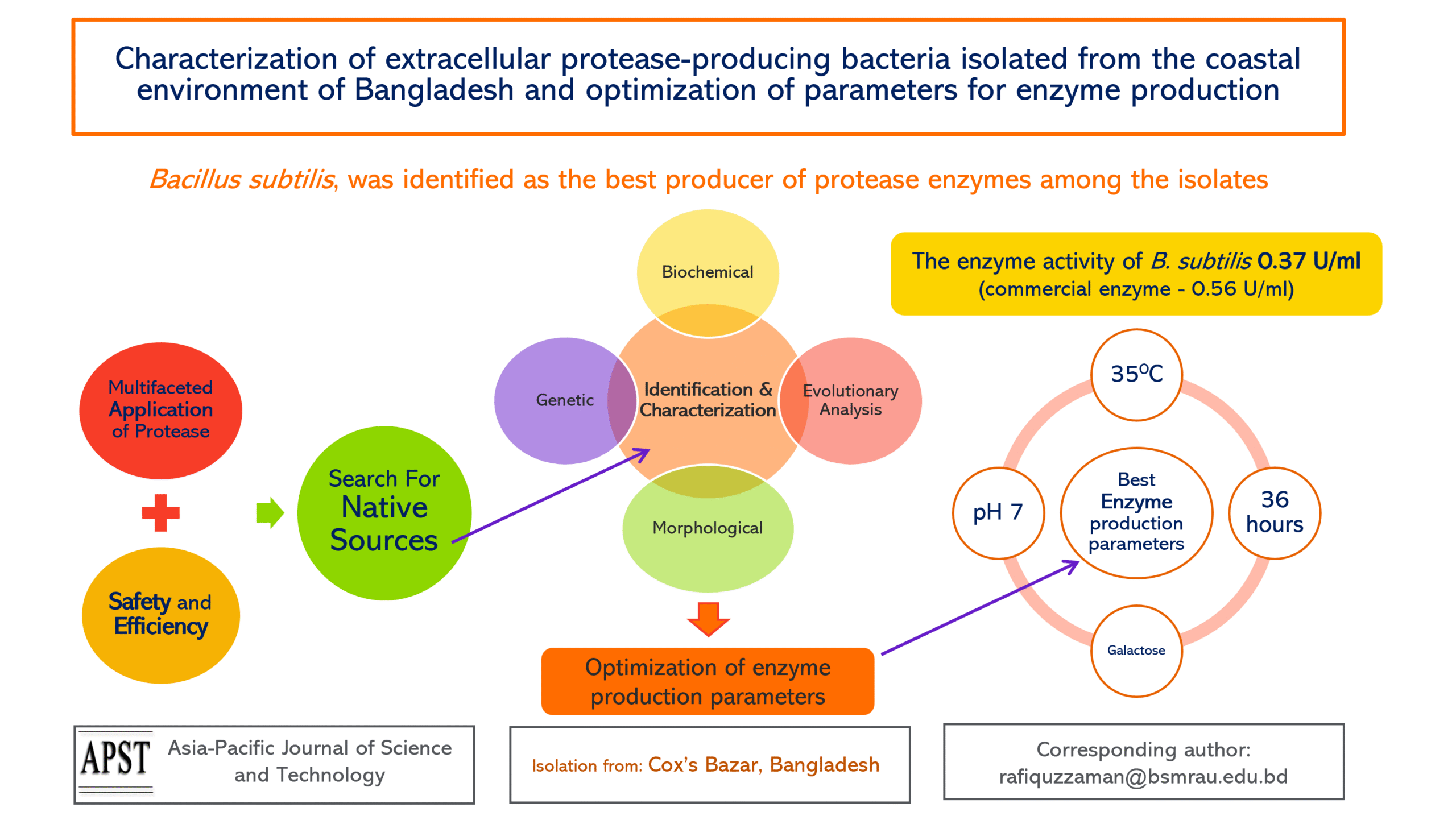 Characterization of extracellular protease-producing bacteria isolated from the coastal environment of Bangladesh and optimization of parameters for enzyme production